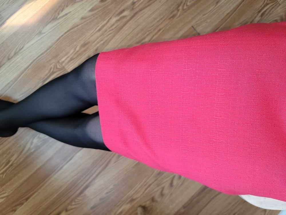 Pink pencil skirt with black pantyhose  #12