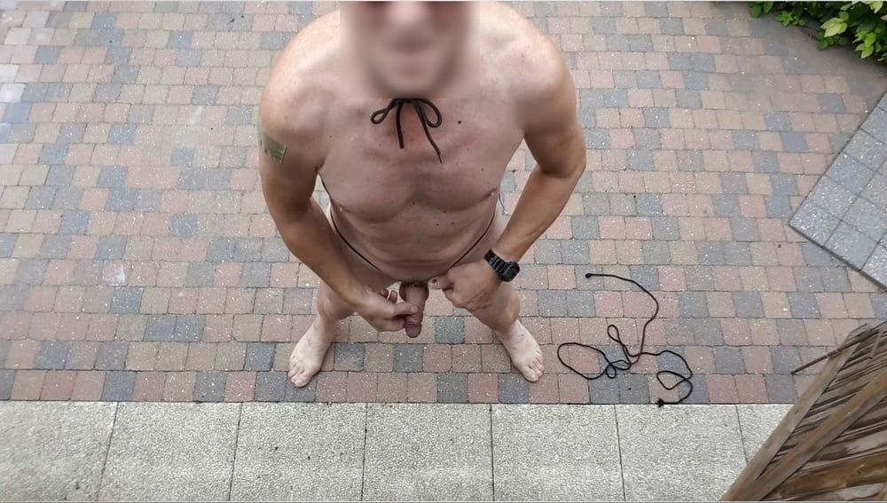 public outdoor exhibitionist bondage jerking show #2