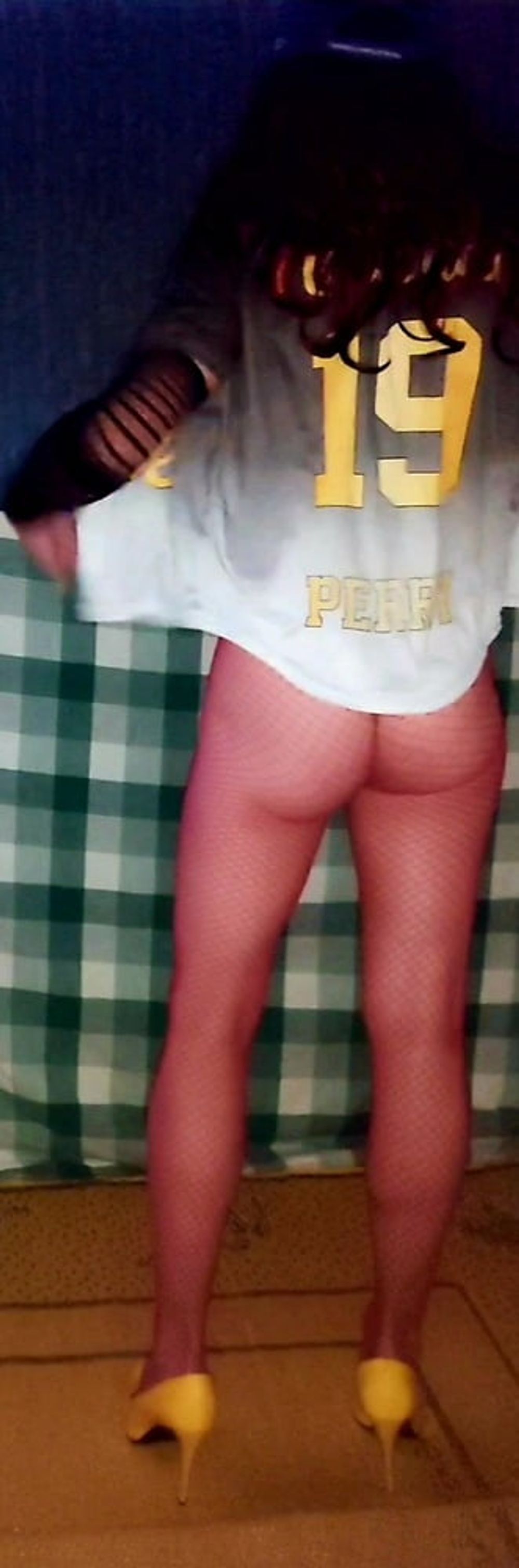 Red fishnet pantyhose ,baseball shirt and tutu  #27