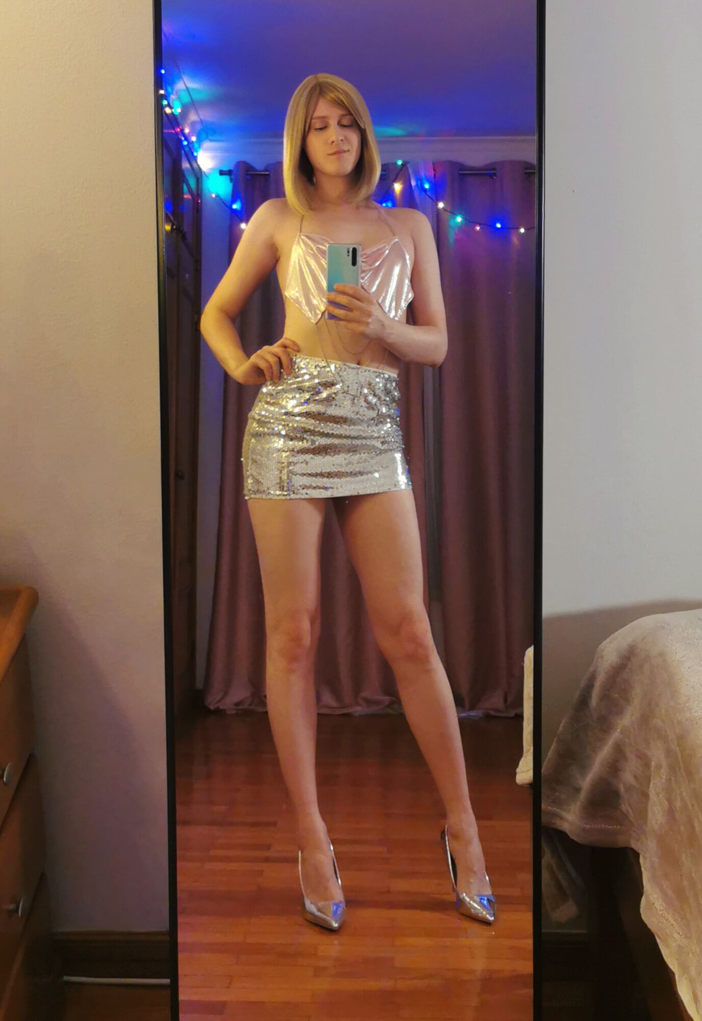 Femboy CD in shiny top and skirt #3