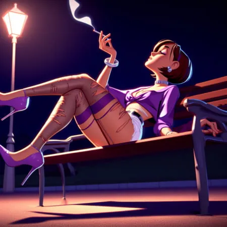 purple stockings smoking         