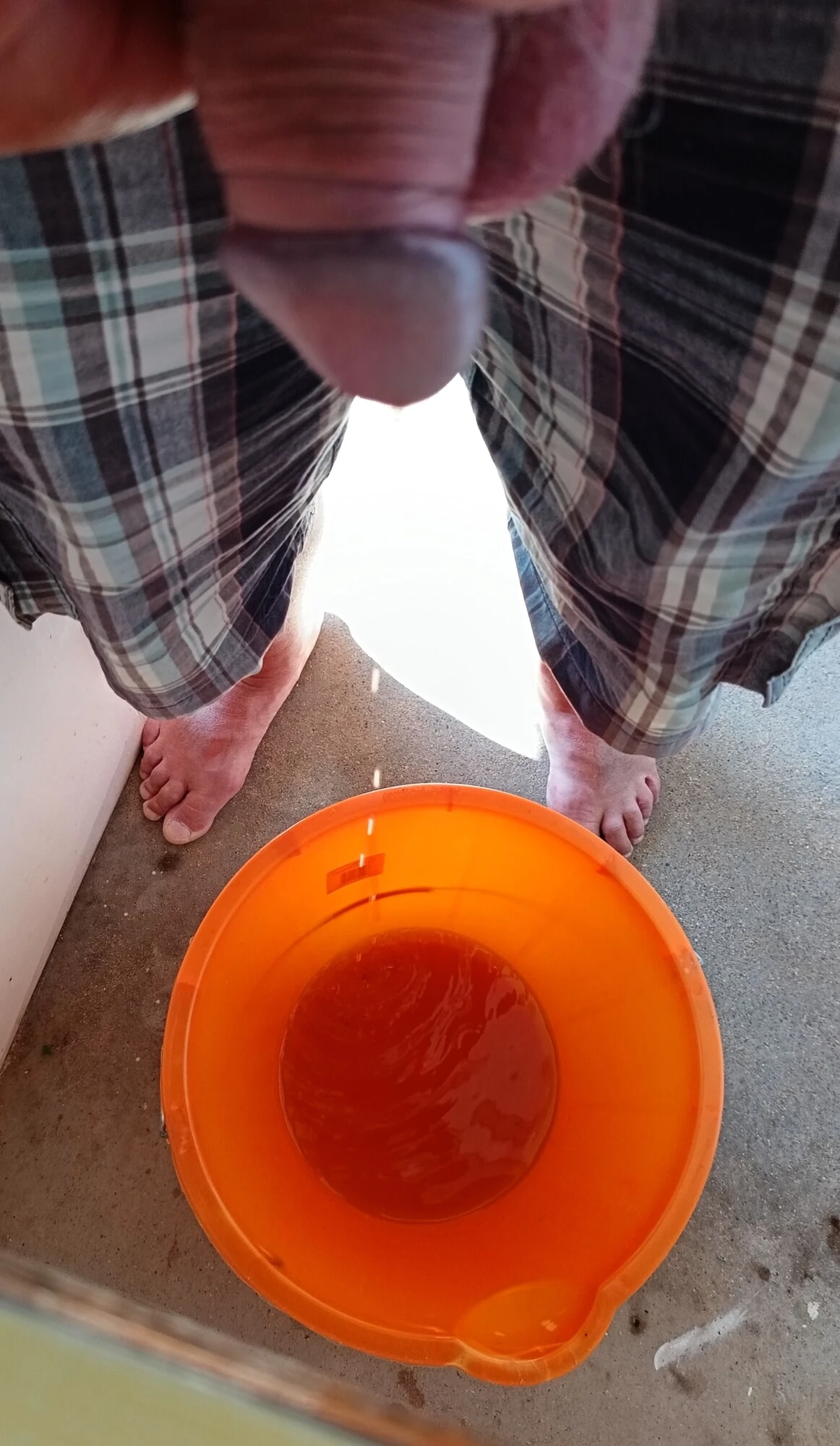 Pissing in a bucket 