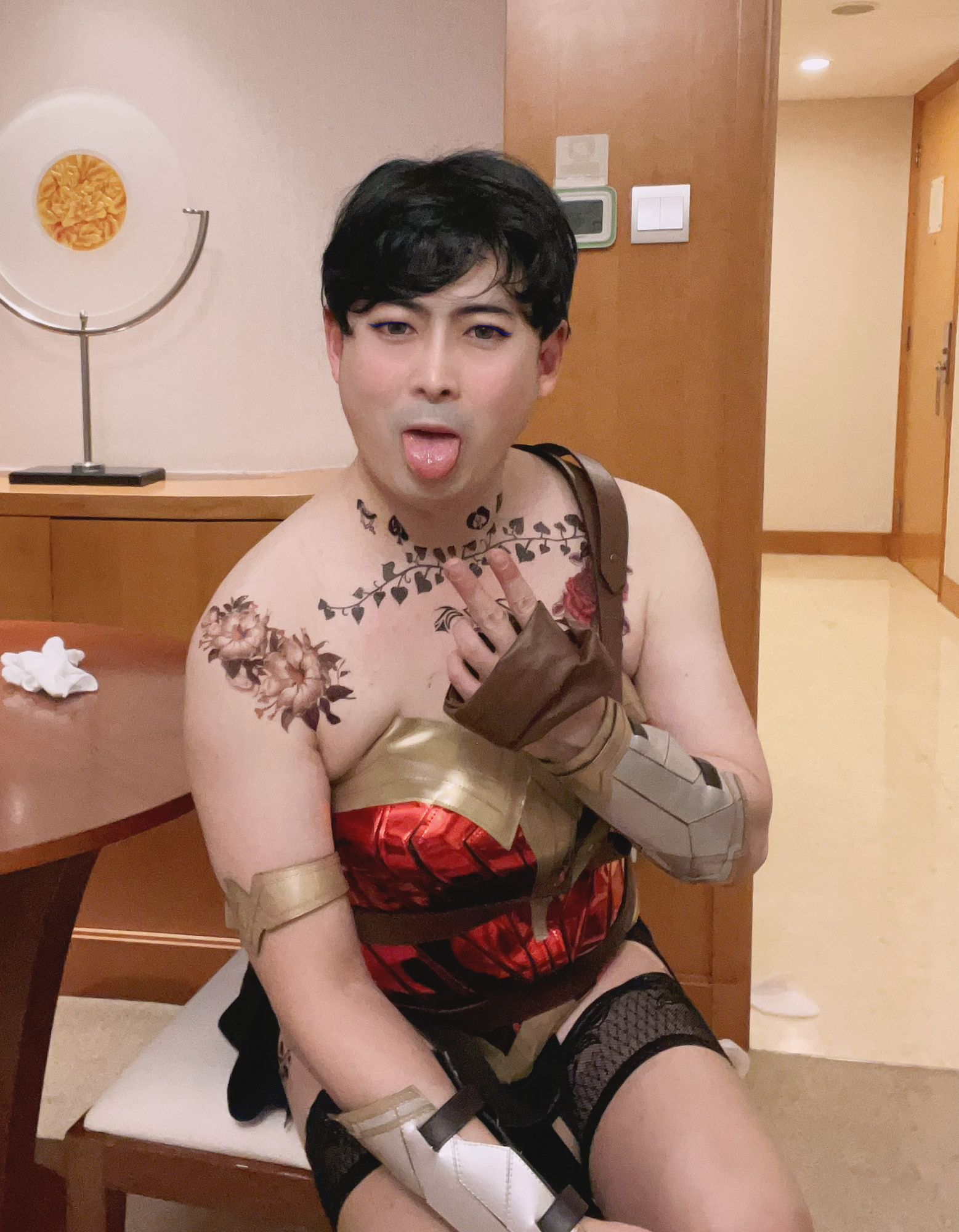 Asian sissy slut in wonder woman custome with tattoo #3