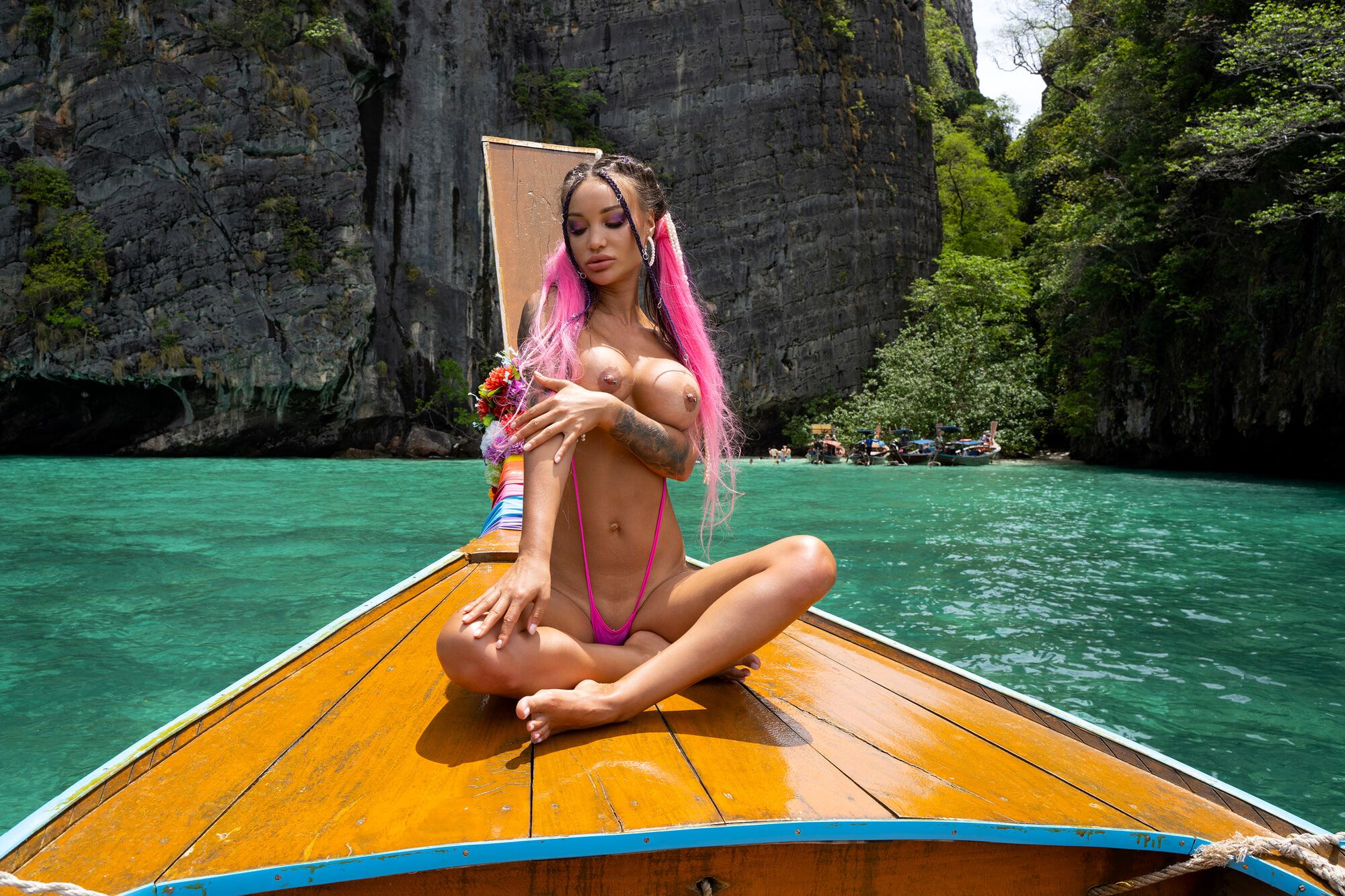 Stunning Monika Fox With Naked Tits In Pink On Boat