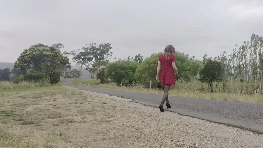 Crossdress road trip red dress #6