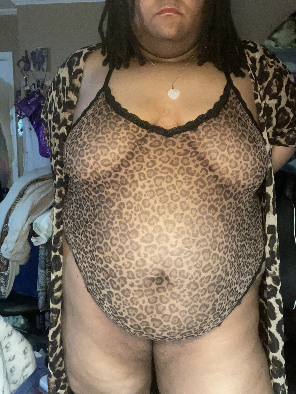 Fat Cat: Ebony SSBBW in leopard print lingerie #4