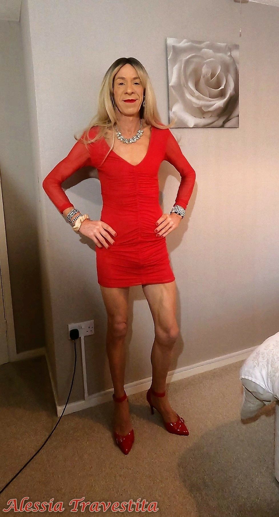 64 Alessia Travestita in Sheer Red Dress #46