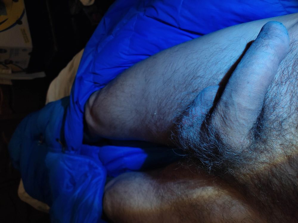 Hairy balls and hot cock close-up with torch light