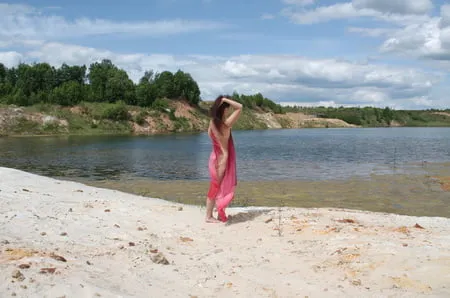 naked with red shawl           