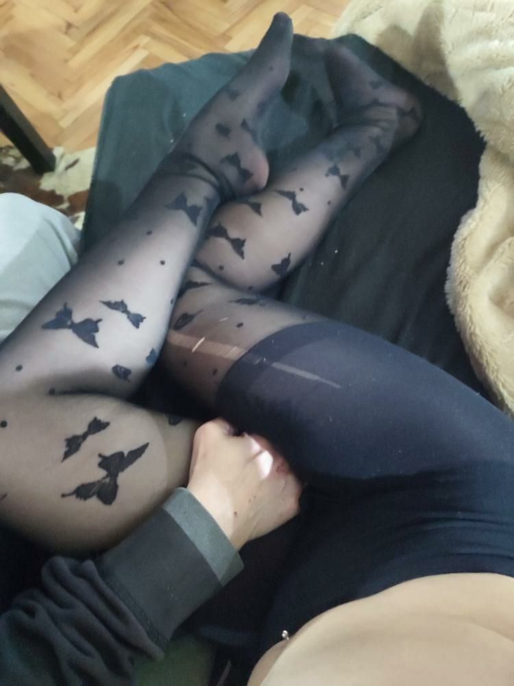 Black nylons pantyhose,feet footfetish,red nails and tits #10
