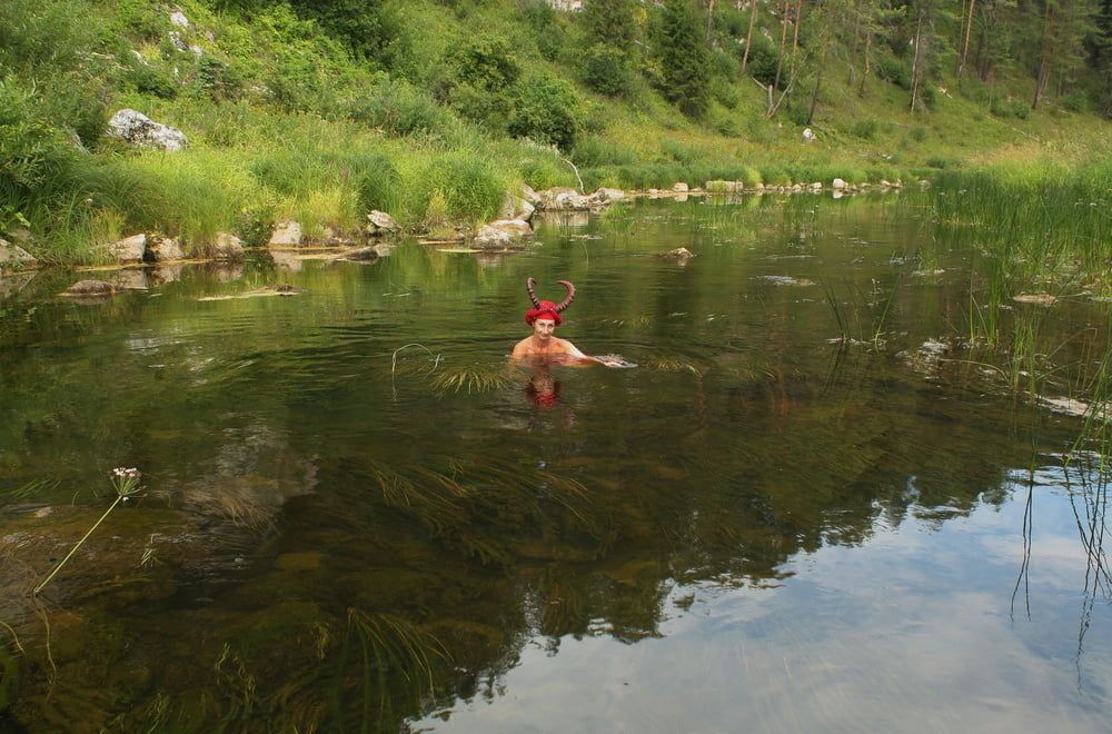 With Horns In Red Dress In Shallow River #38