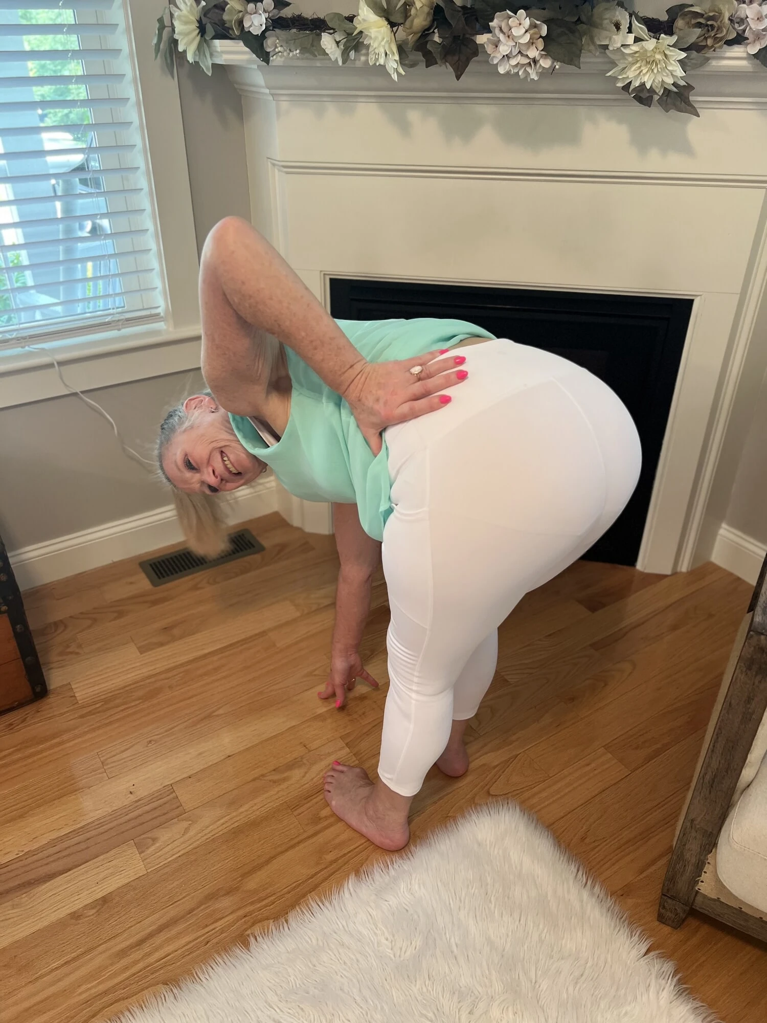 TIGHT White Leggings and Blue Top (Dani D MILF )  #16