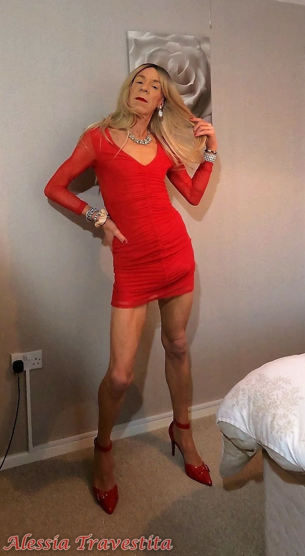 64 Alessia Travestita in Sheer Red Dress #41