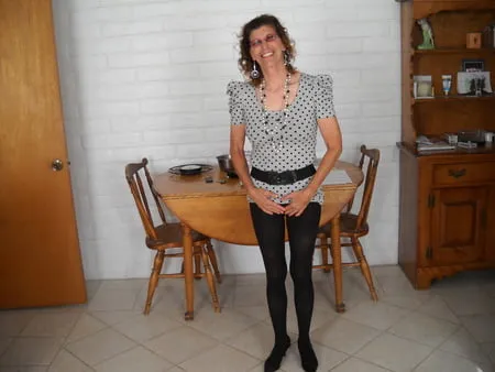 mature granny in polkadot dress         