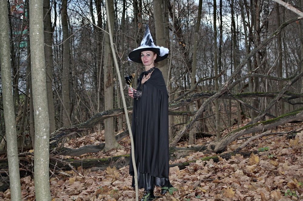 Witch with broom in forest #8