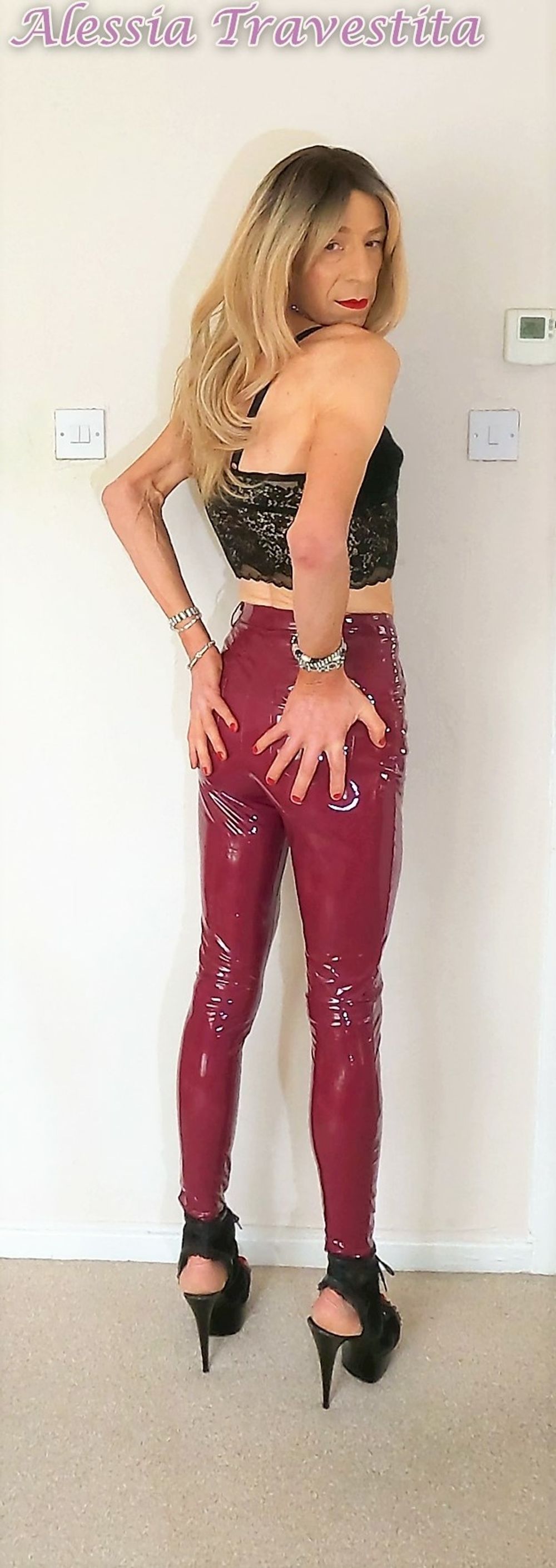 76 Alessia Travestita in Burgundy PVC Jeans #18