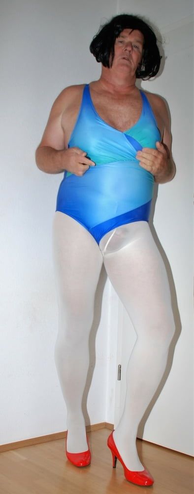 Swimsuite blue with tights white #11
