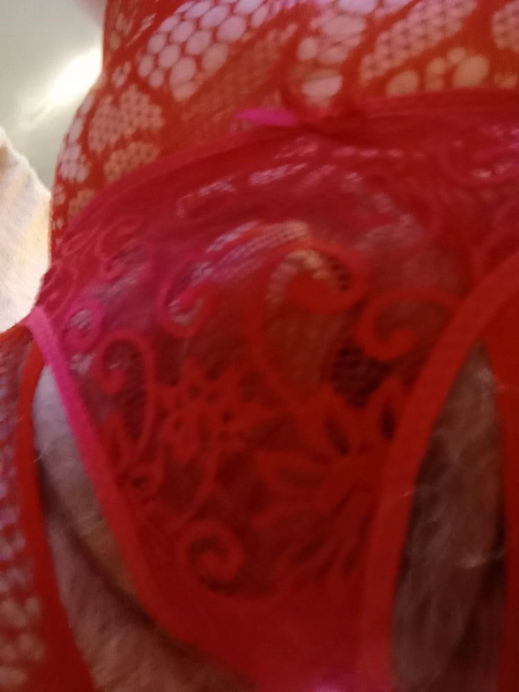 New crotchless red body stocking and two different panties #33