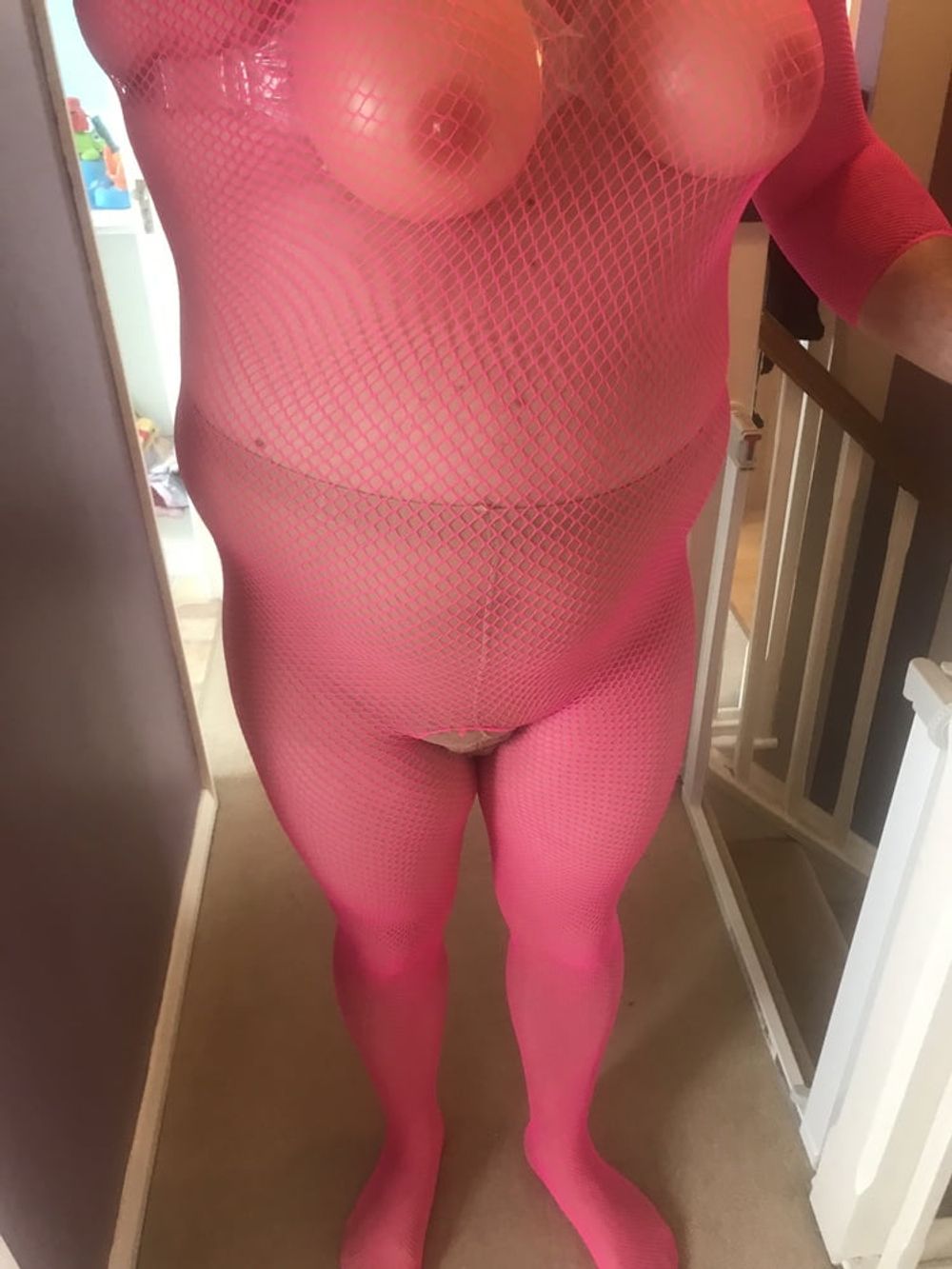 Pink fishnet bodystocking. #8