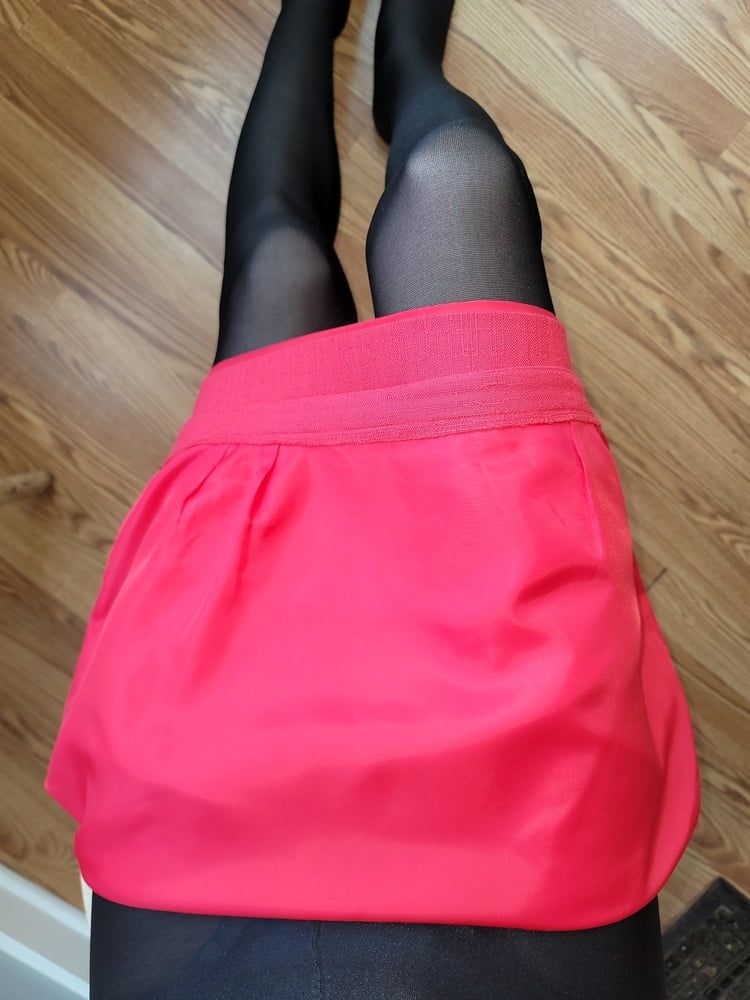 Pink pencil skirt with black pantyhose  #35