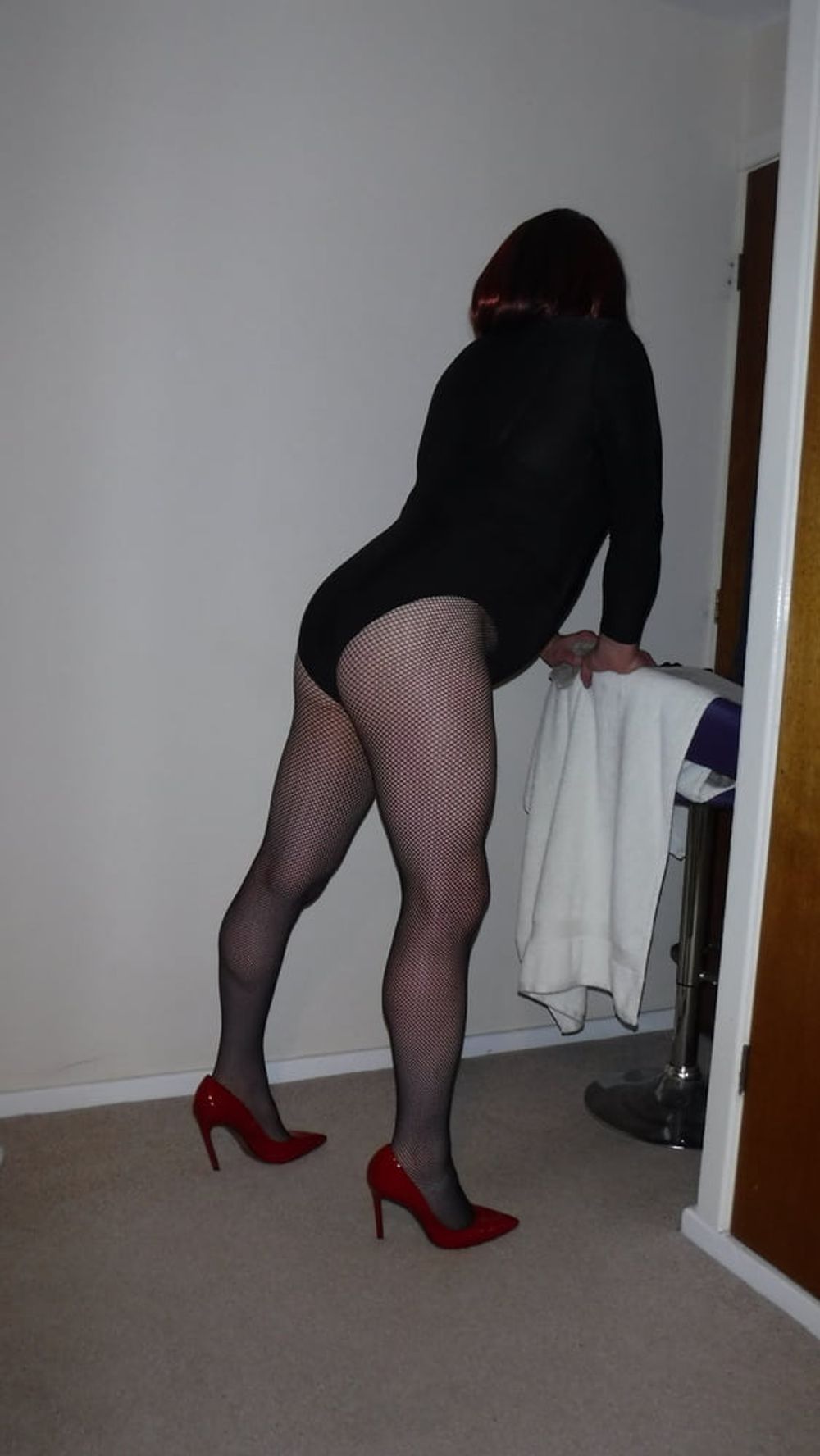 SISSY ROSIE IN FISHNET, RED HEELS AND BODYSUIT #3