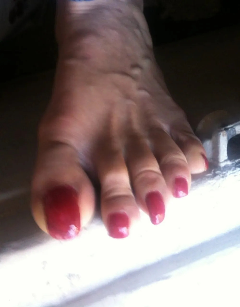 red toenails mix (older, dirty, toe ring, sandals mixed). #8