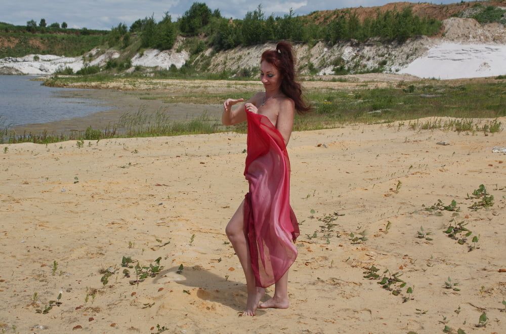 Red Shawl on White sand #19