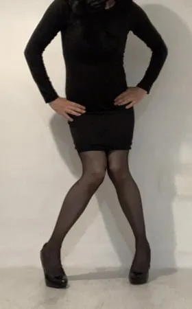 black dress and stockings         