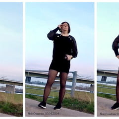 Nicki-Crossdress - Outdoor - black Dress &amp; Pantyhose 