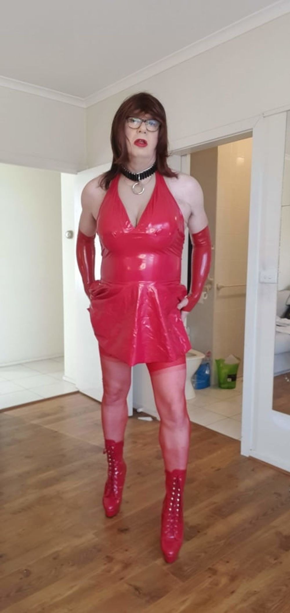 Rachel Wears Red PVC Dress #17