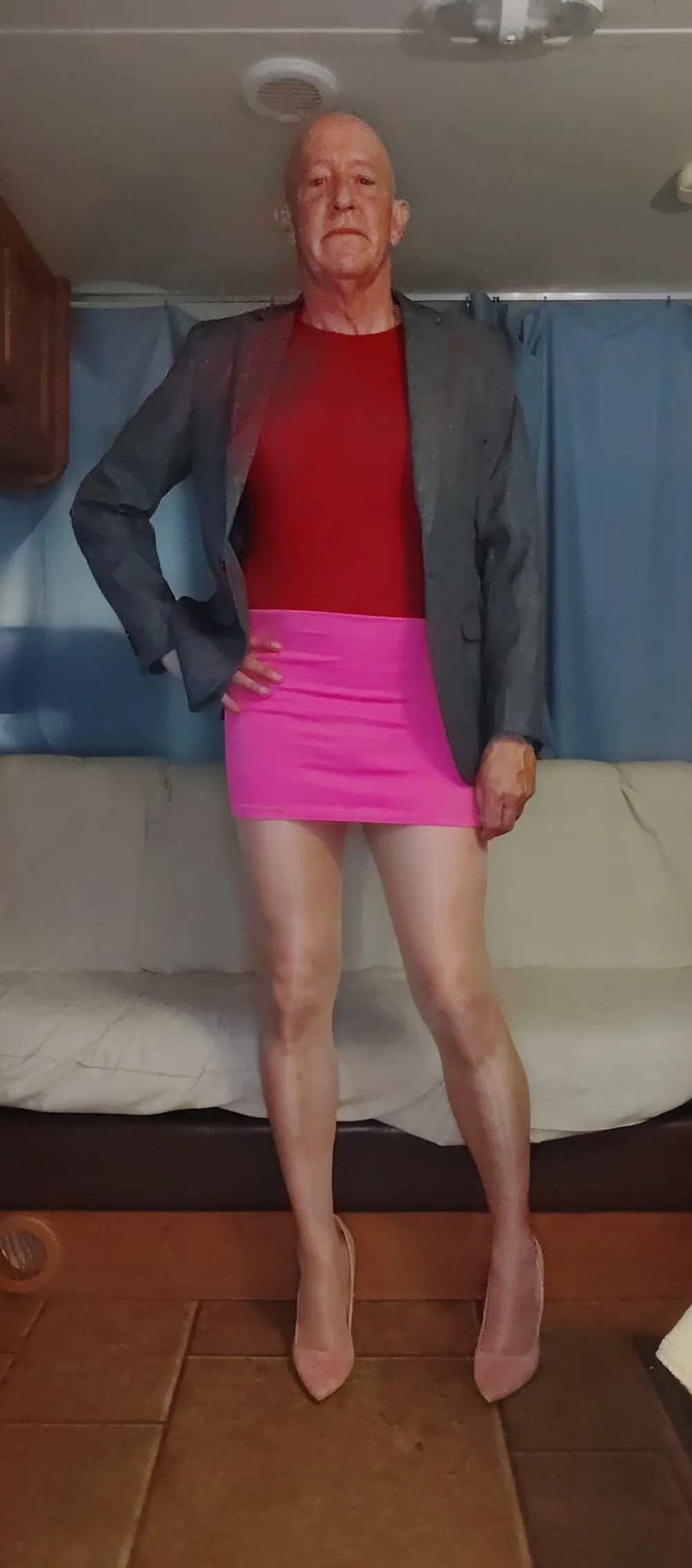 Faggot Andrew Brown in Skirt, Pantyhose and Heels #3