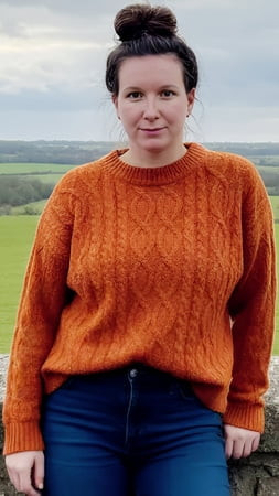 I posed in orange sweaters and nude for my 61f Arab mistress