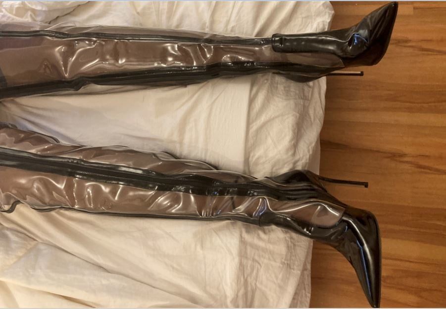 Clear PVC Plastic Boots and Nylons 3 #9