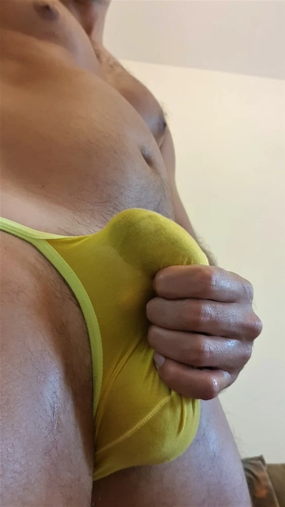 Tanned stud in yellow briefs  #18