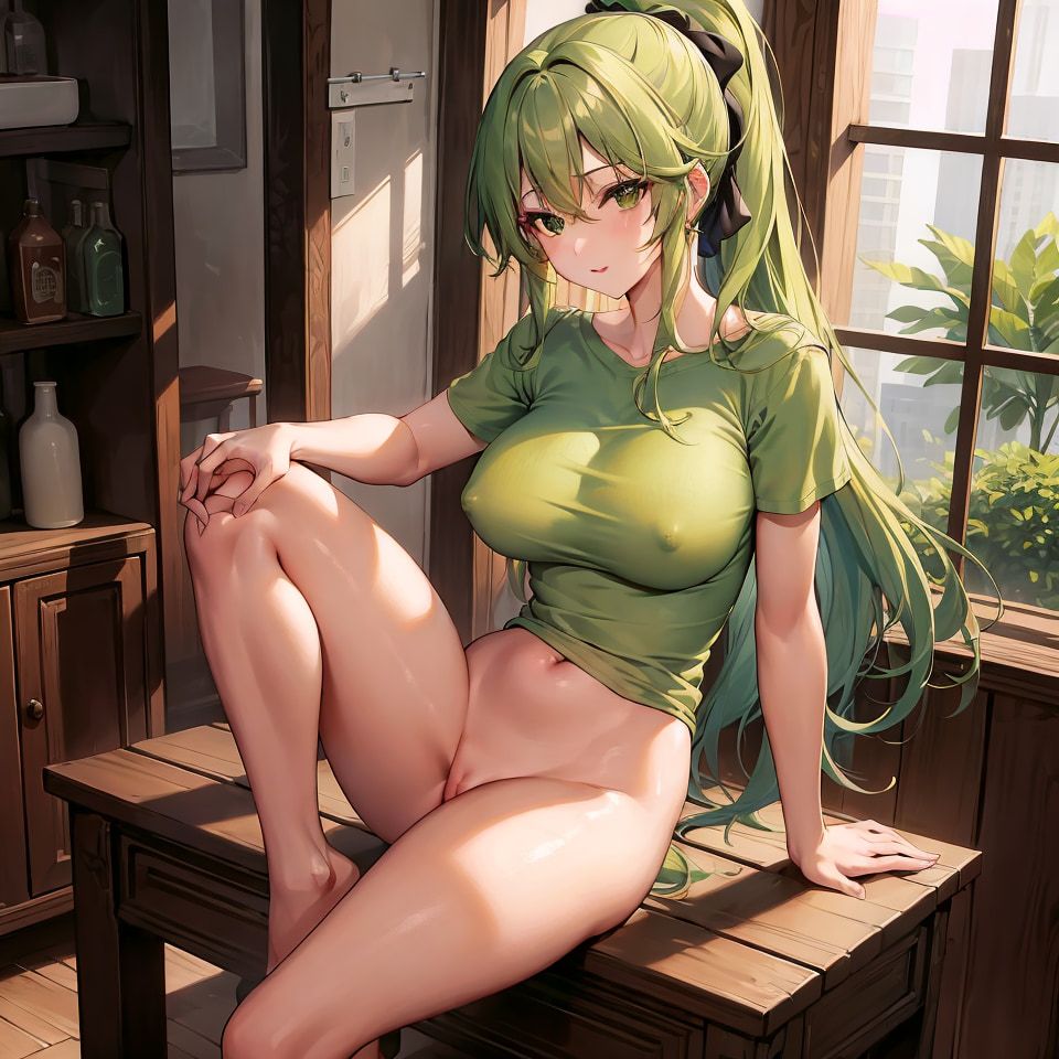 Hentai anime, hot girl with long green hair sends nudes #23