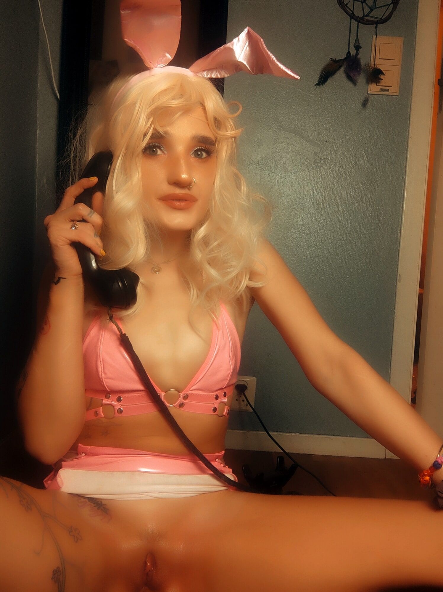 Pink bunny talking on the phone while showing off pussy #31