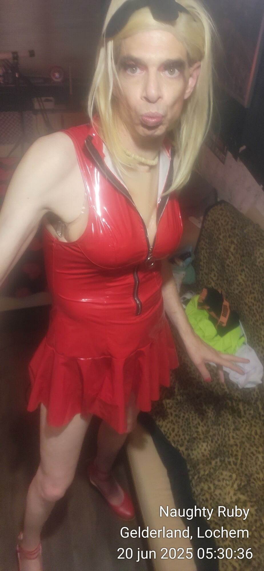 Red latex mini dress #29