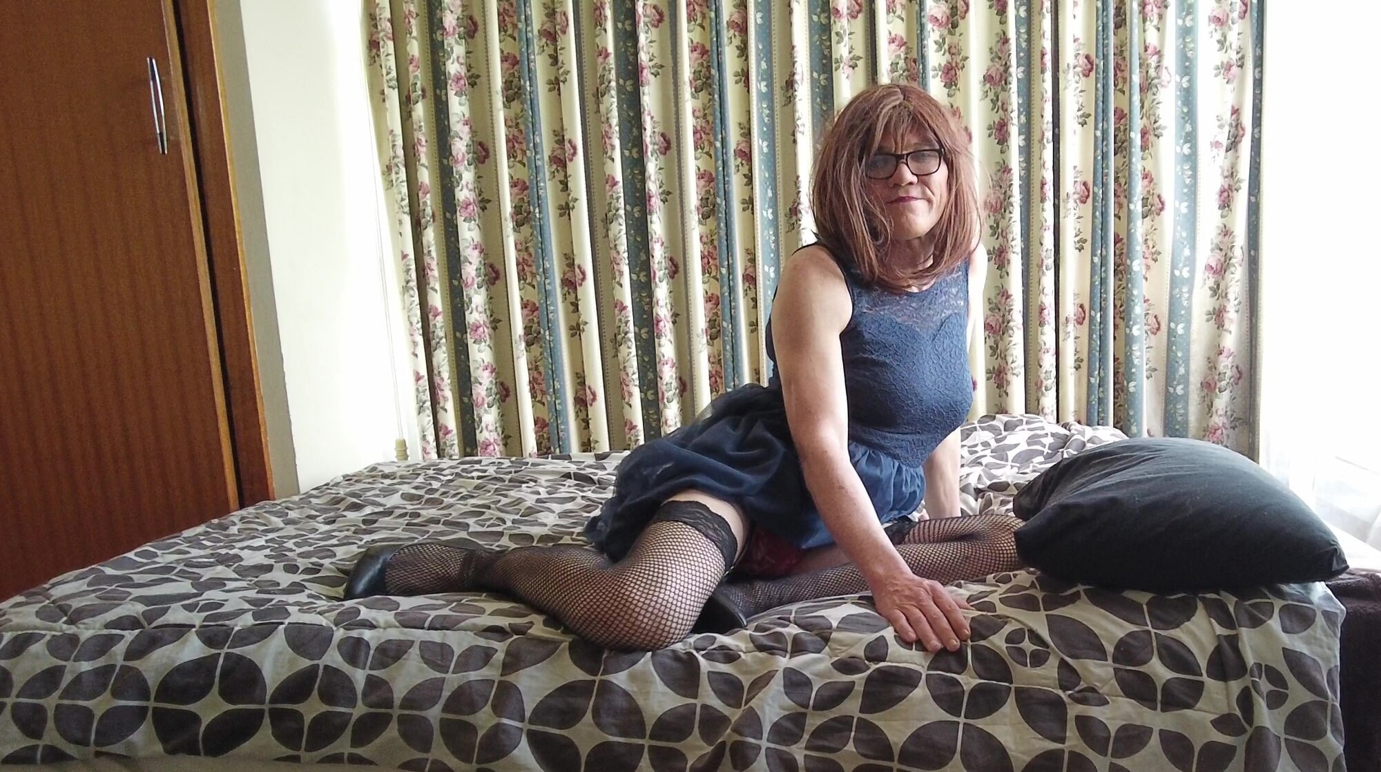 Crossdress Blue Dress Try on #10