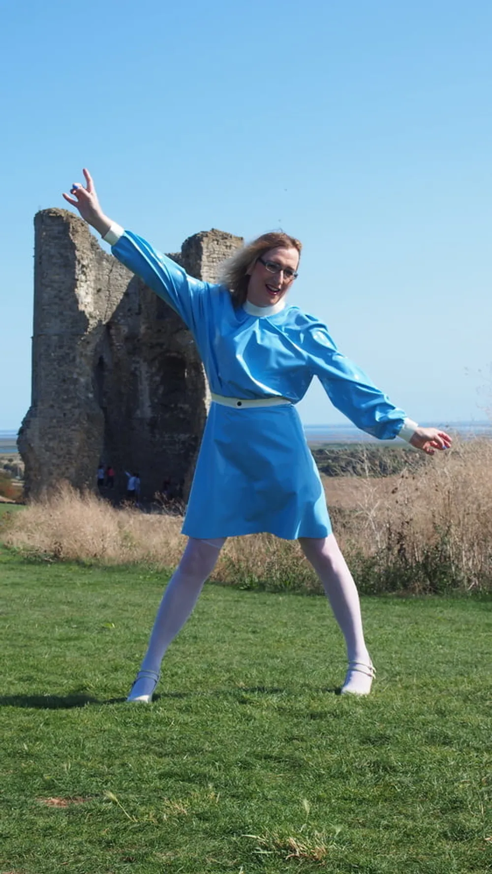 Outdoors in a Blue Latex Dress from Latex and Lovers .co.uk #13