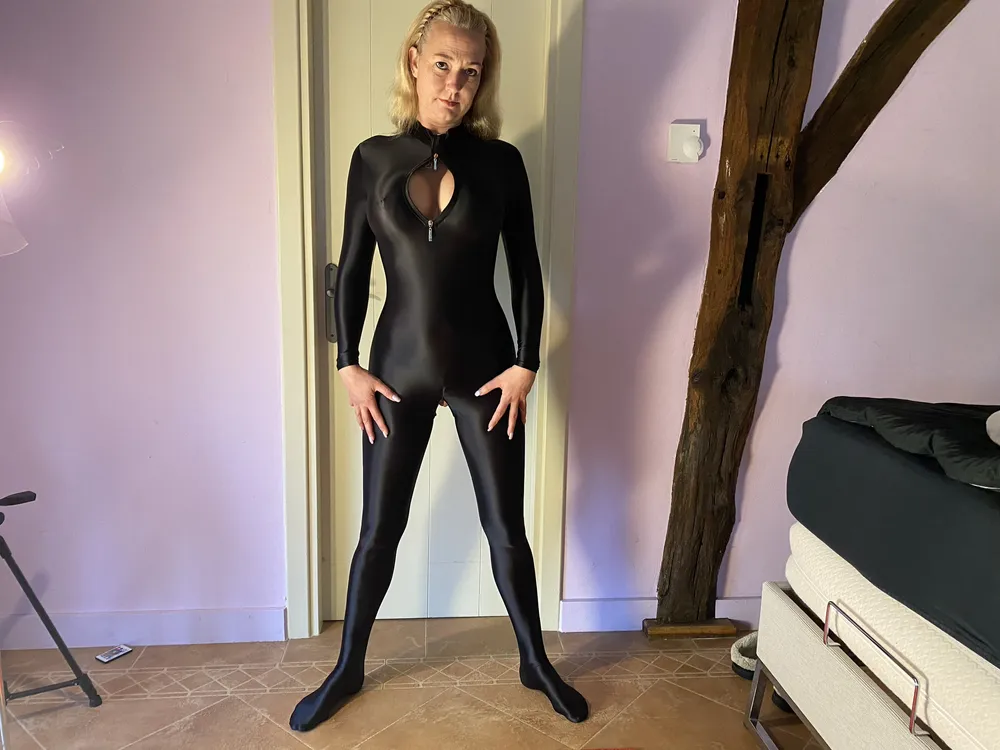 Horny MILF in catsuit  #6