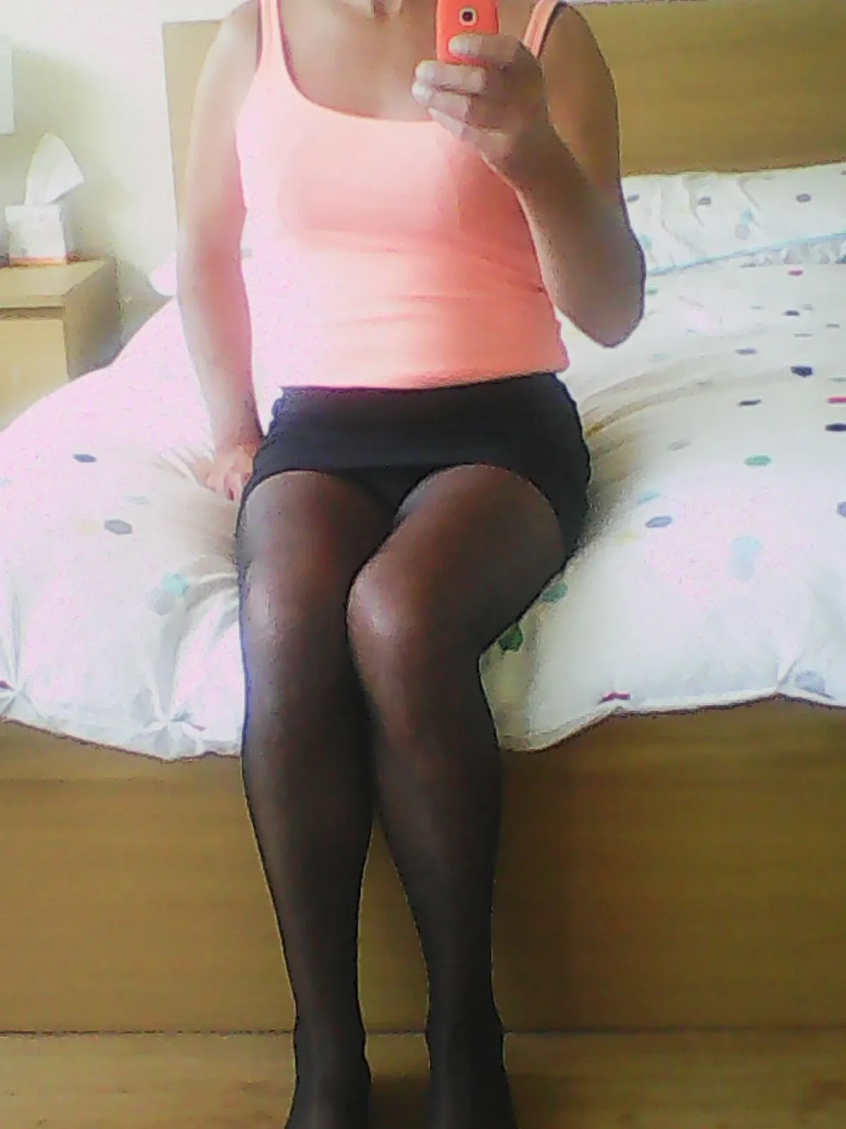 stockings and tight black mini skirt 