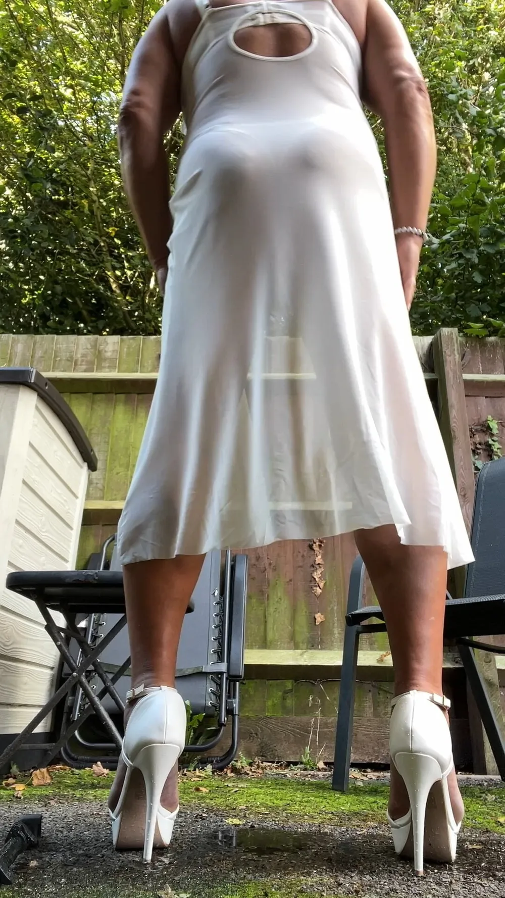 Crossdresser kellycd2022 in white dress and heels  #49