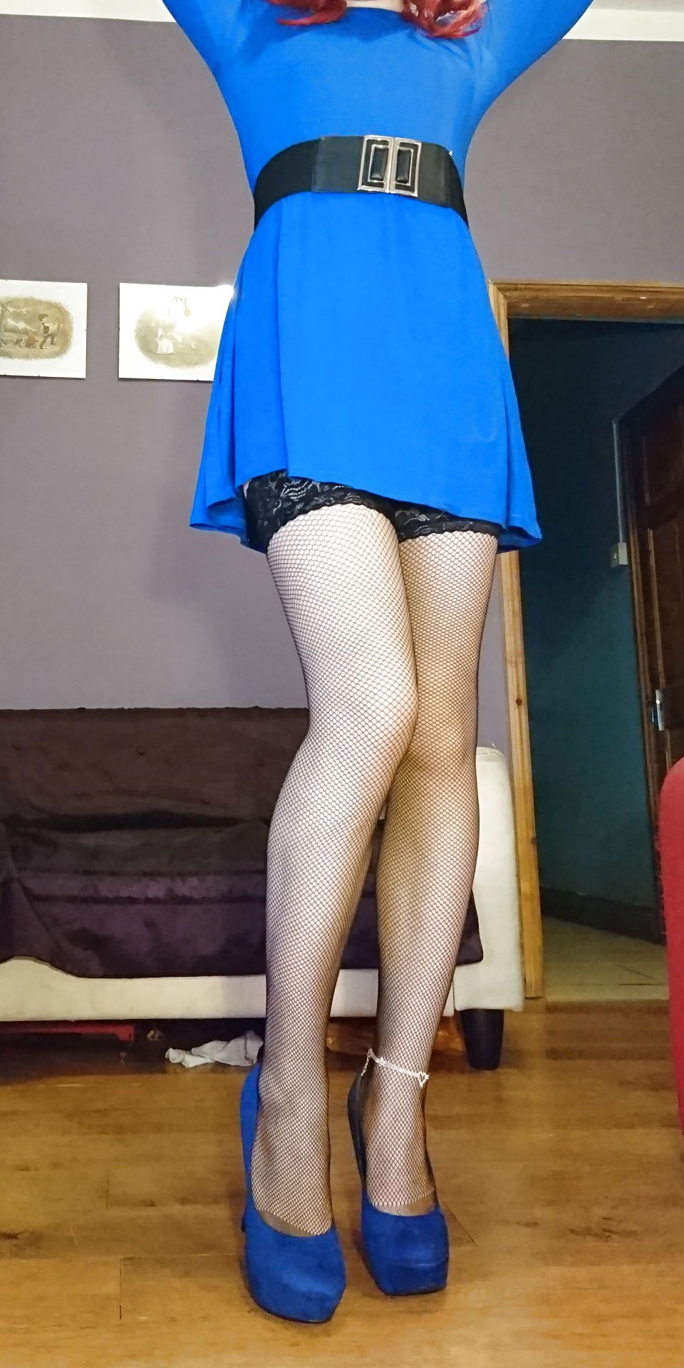 Marie Crossdresser in stockings and blue dress #23