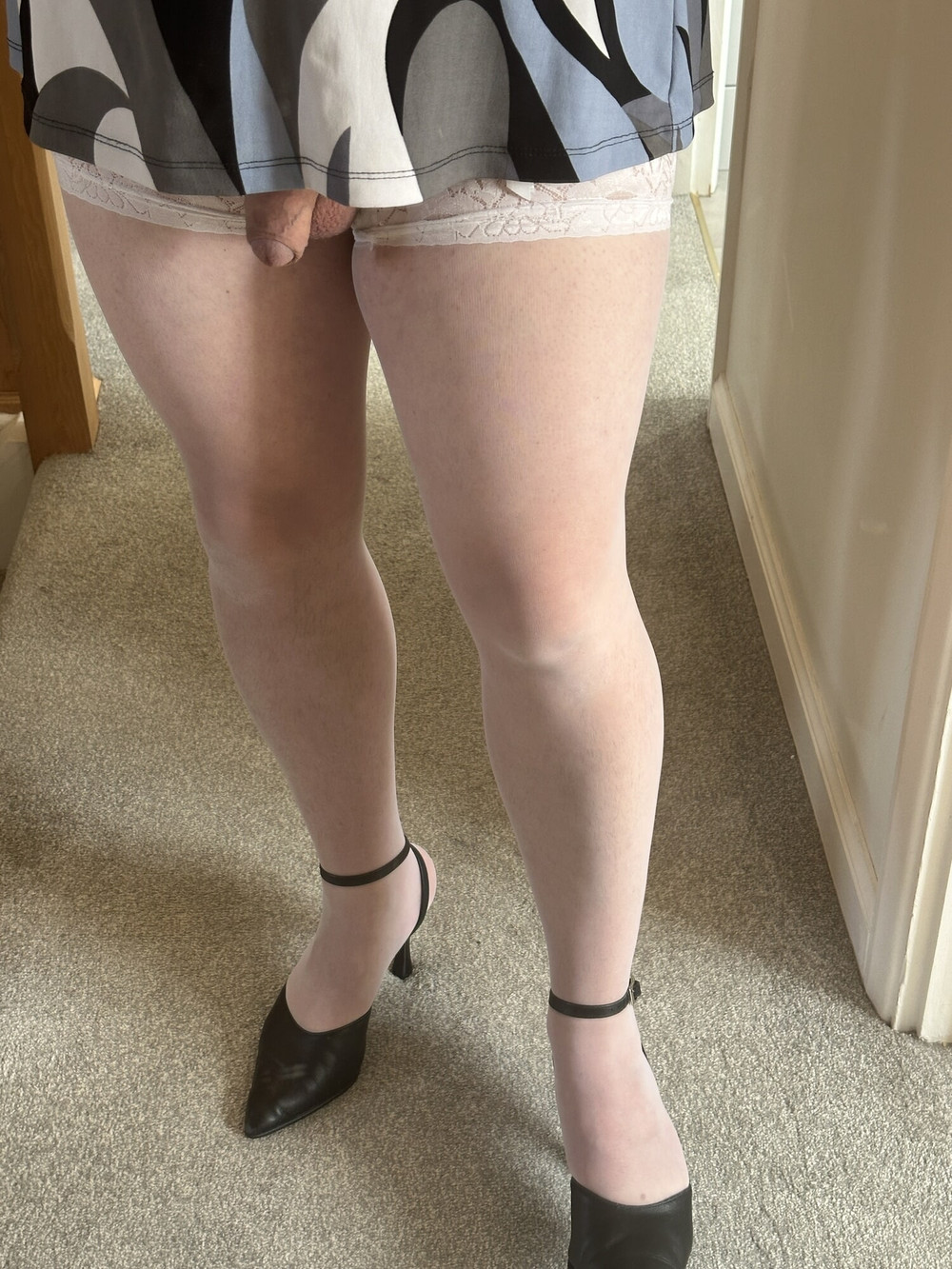 Crossdresser wearing White Stockings and sexy Heels #41