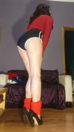 marie crossdresser stretching in pantyhose         