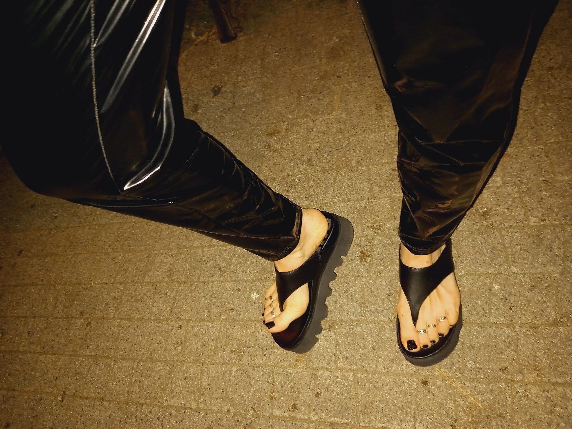 platform flip flops and latex pants #7