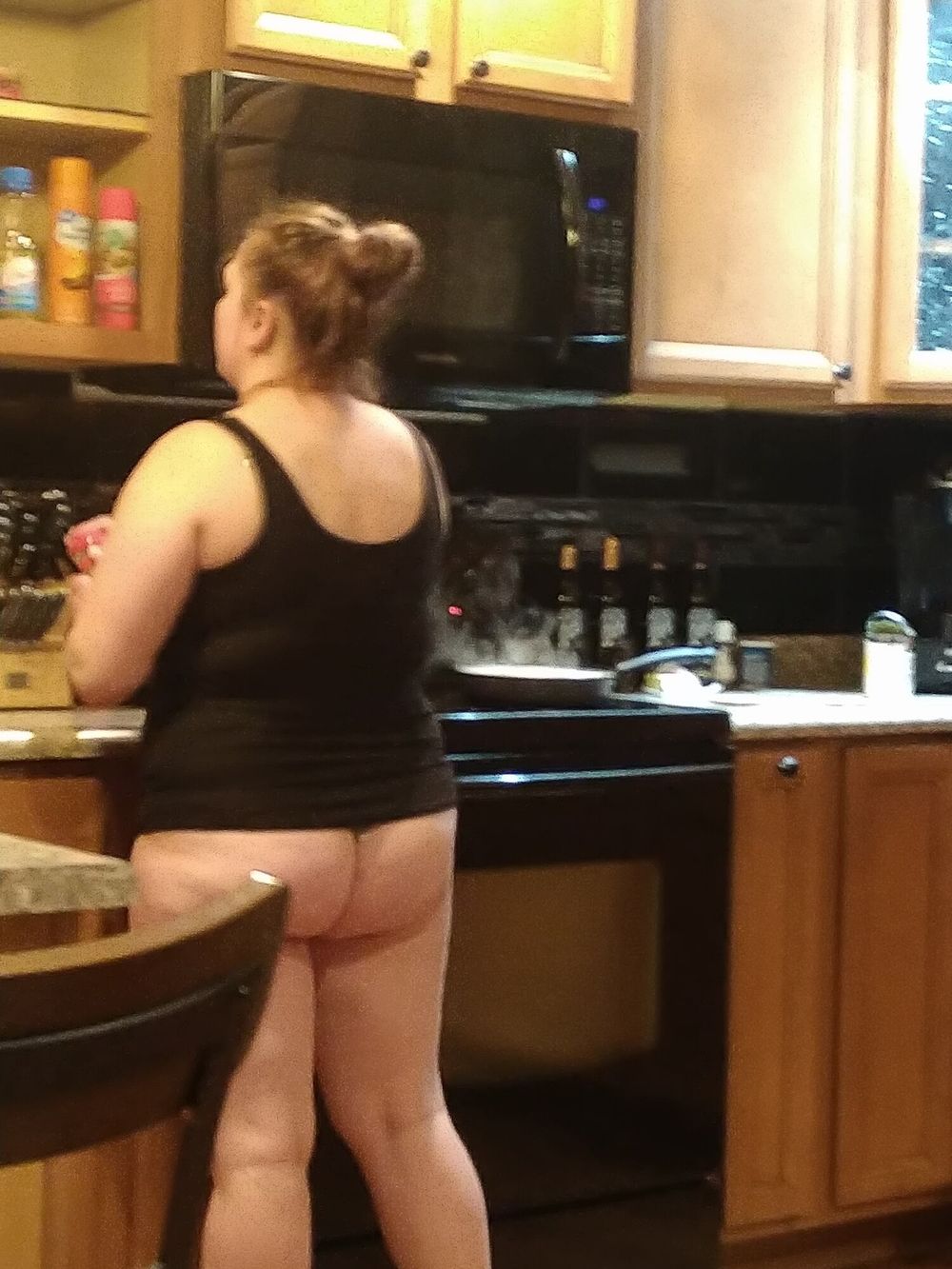 Sexy chubby wife cooking in thong  #14