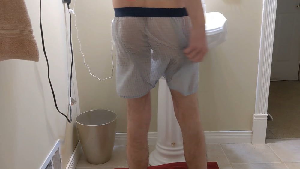 lots of cum on bathroom floor in see through undies #2