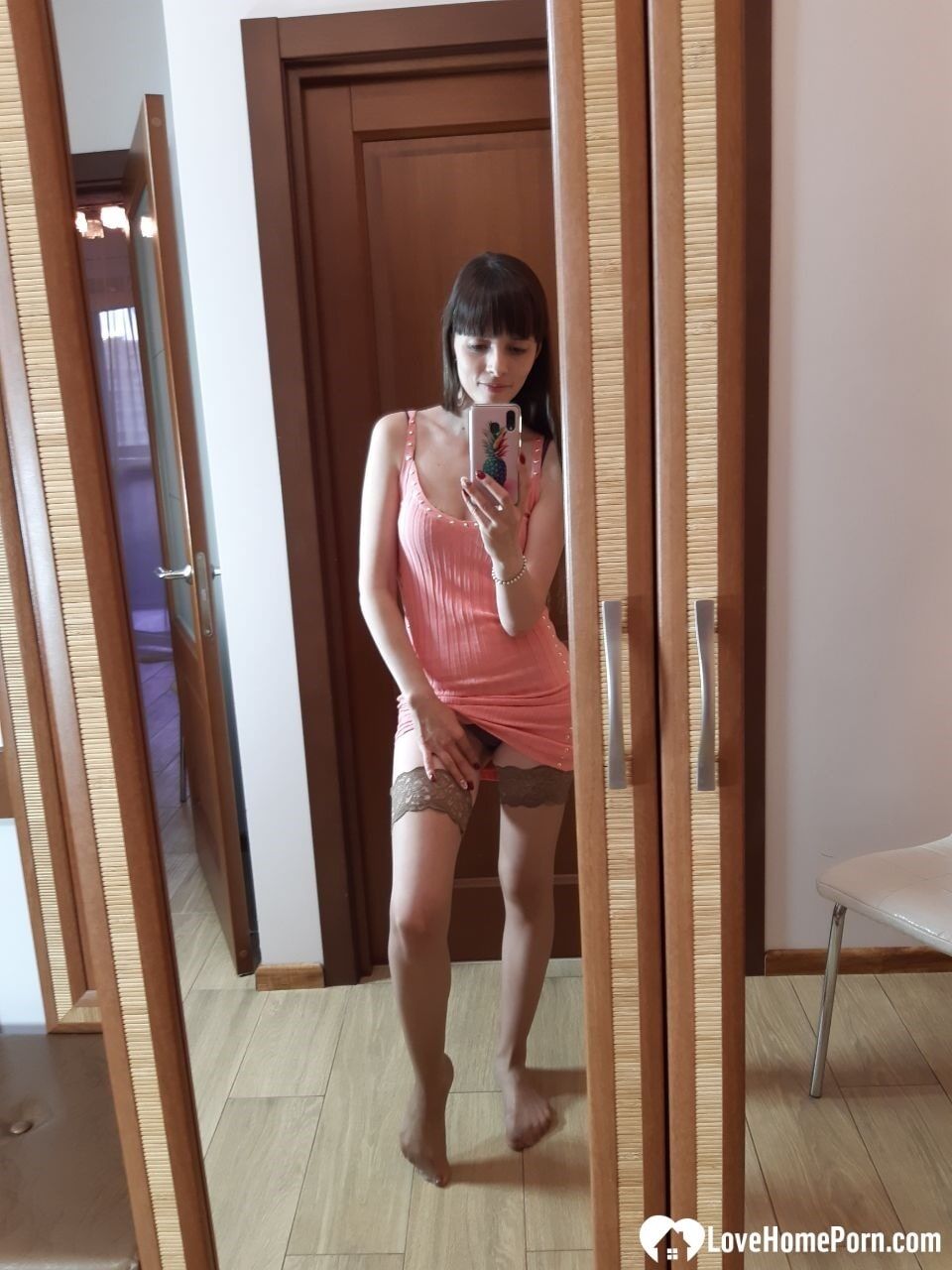 Sexy brunette secretary posing in hot stockings #2