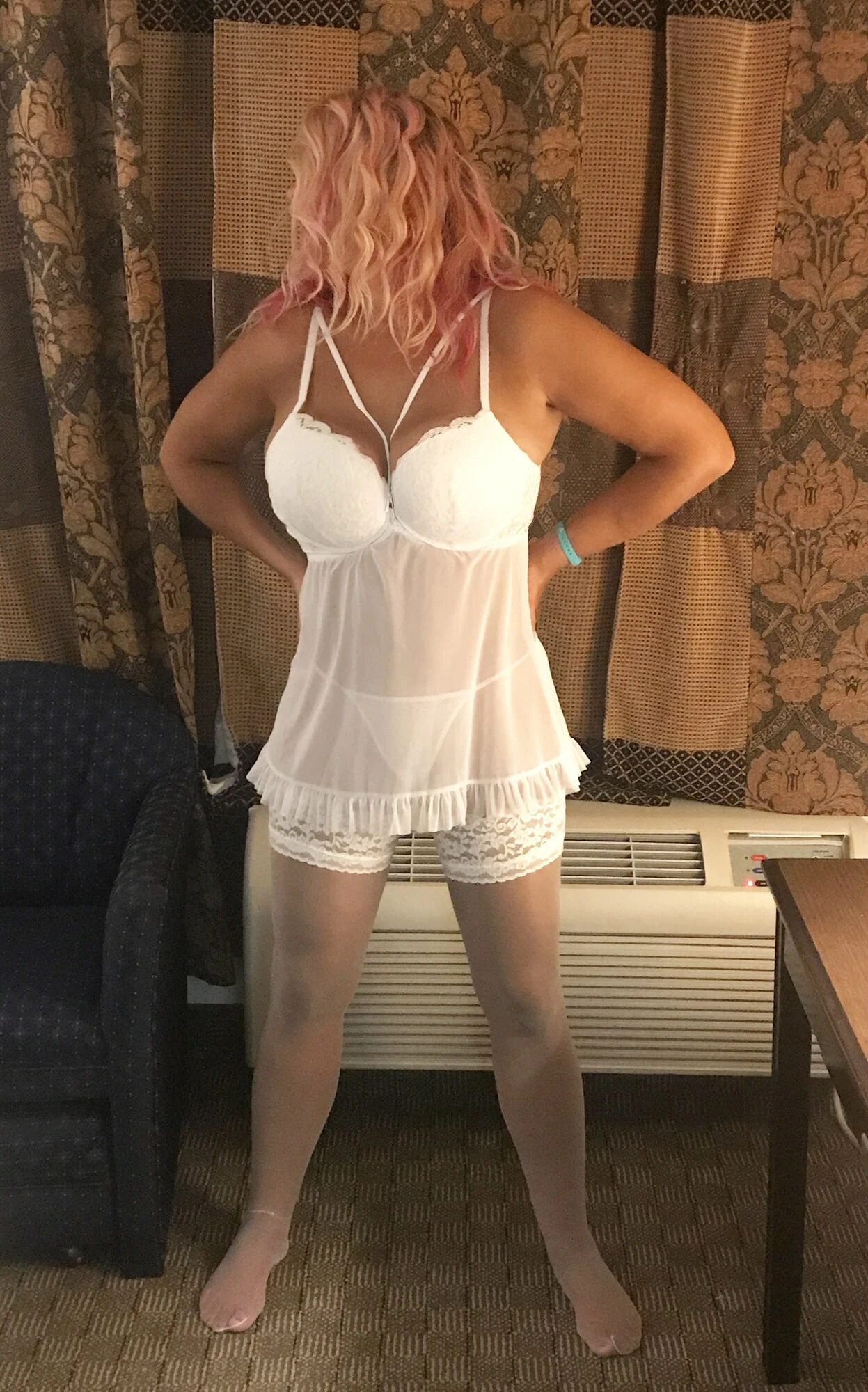 Innocent blonde MILF in sexy white lingerie  #2